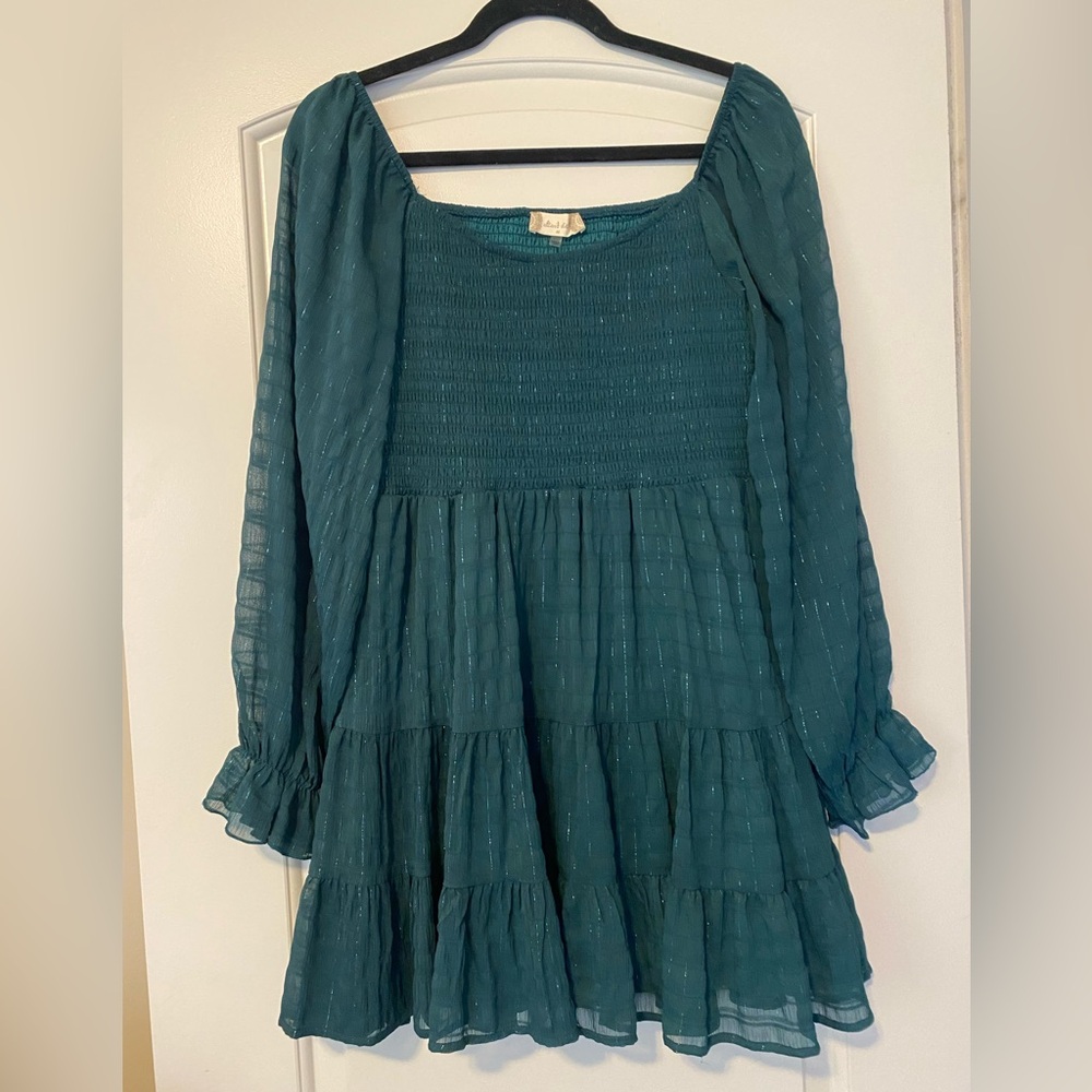 Altar’d state smocked teal mini dress